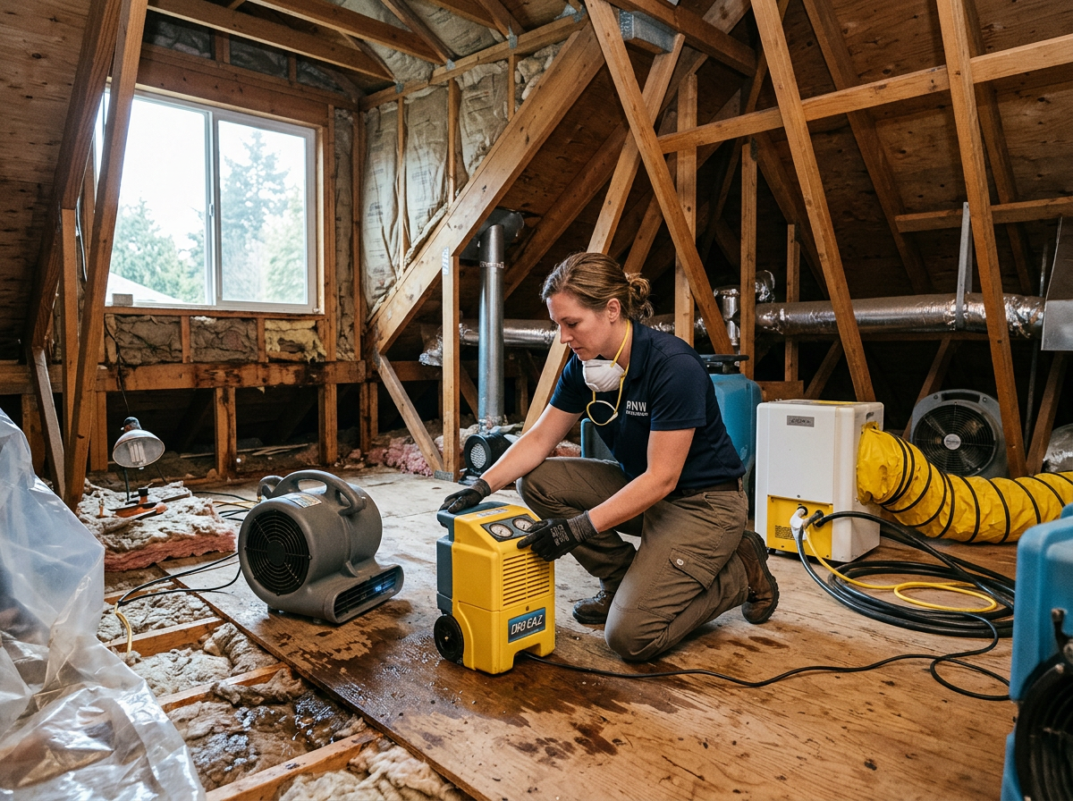 Drying Out An Attic After A Lynnwood Plumbing Leak